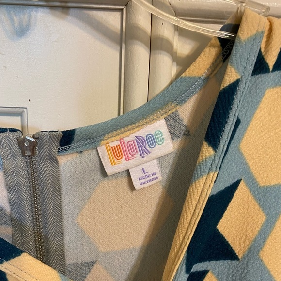 Lularoe Amelia NEW Zip Up Dress Large Yellow, Blue, & Navy - Picture 6 of 10